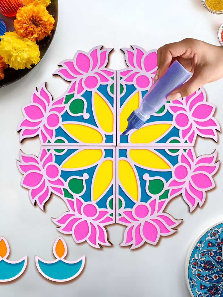 Cancer Ribbon Rangoli Buy | 2-Pcs Pink & Blue Wooden Rangoli Mats | Tied Ribbons