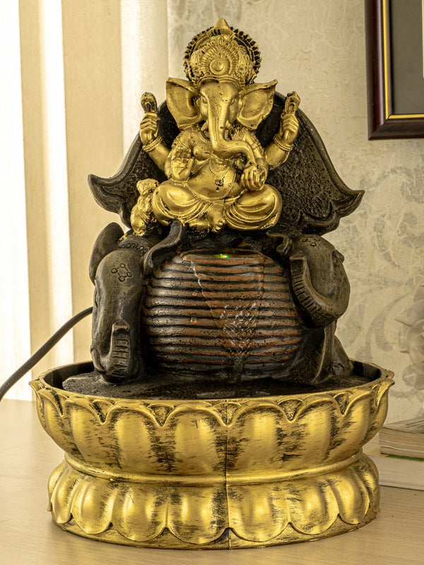 Gold-Toned & Black Housewarming Ganesha Water Fountain