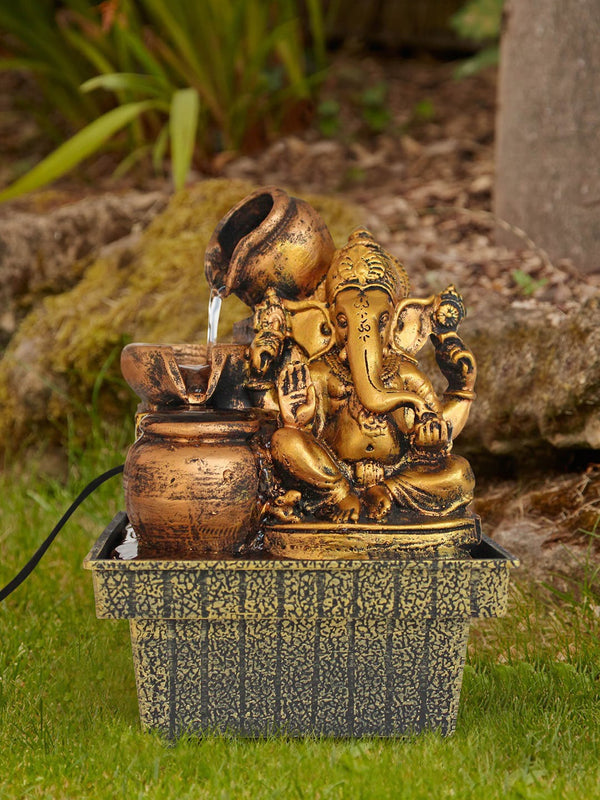 Gold-Toned and Copper Decorative Ganesha Statue Water Fountain