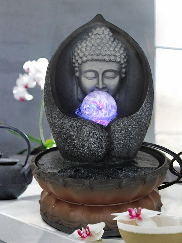 Grey and Brown Buddha Idol With LED Light Fountain