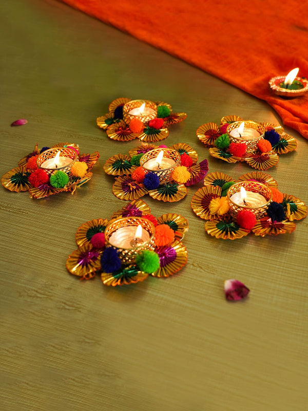 Multicoloured Set of 6 Diwali Decoartion Flower Tealight Candle Holder
