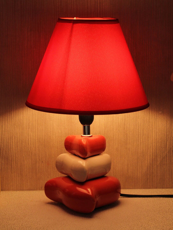 Red & Cream-Decorative Ceramic Base Table Lamp With Shade