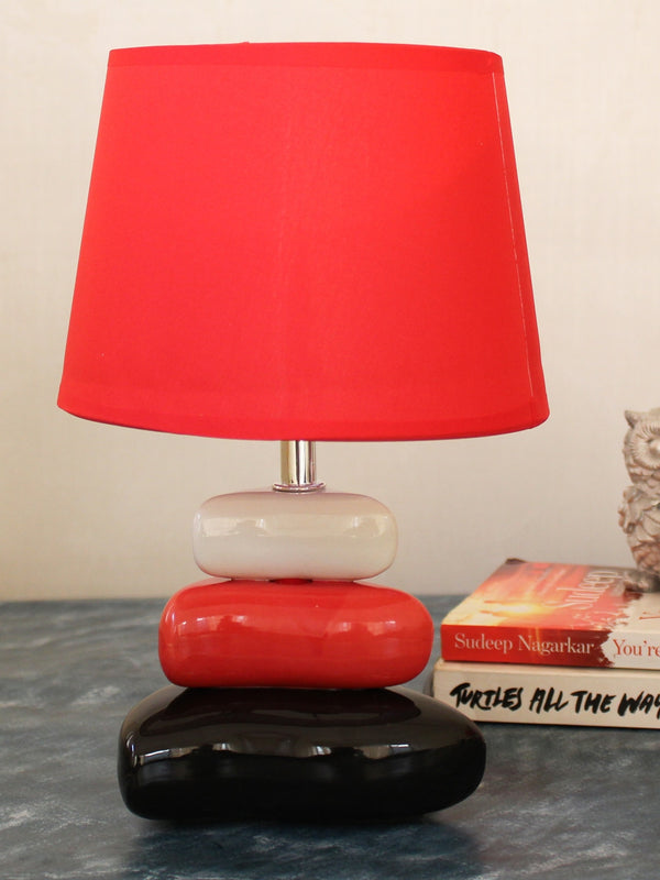 Red and Black Table Top Lamp with Shade