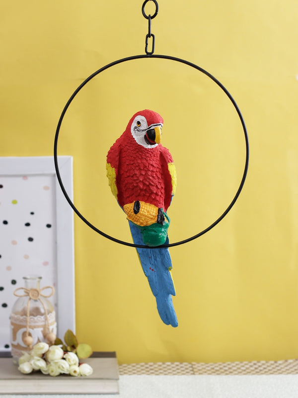 Red and Blue Parrot Bird With Hanging Ring