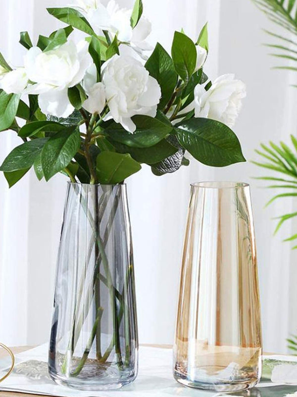 Set Of 2 Transparent Black & Gold Solid Glass Vases