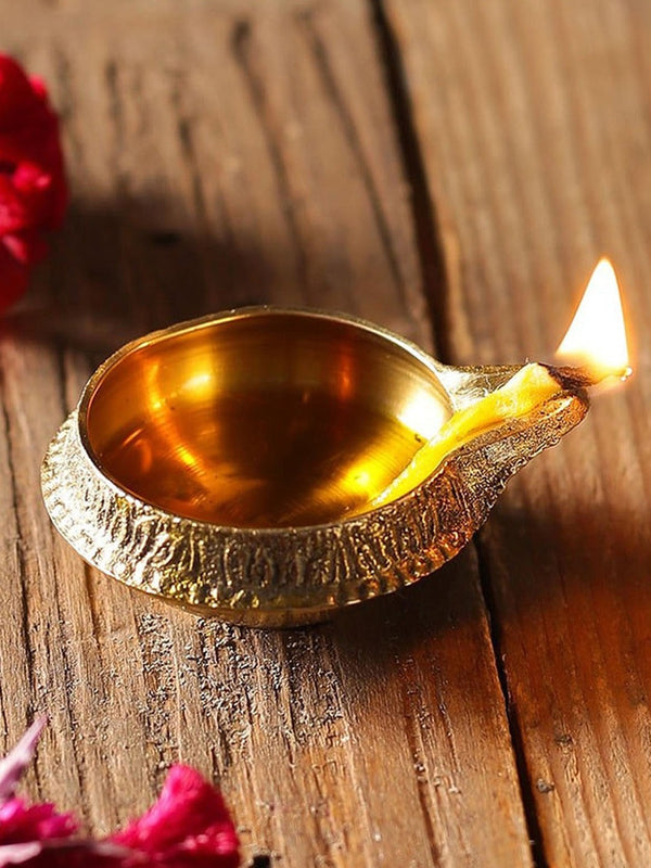 Set Of 4 Gold-Toned Solid Brass Oil Lamp Diyas