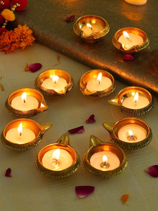 Set of 10 Decorative Brass Diya Oil Candle Holder