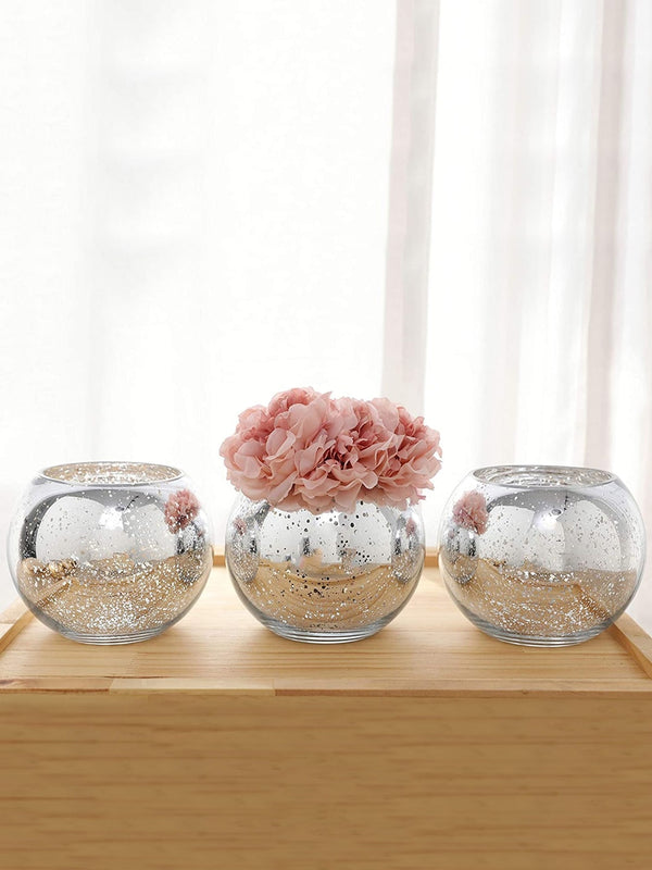 Set of 3 Silver Mercury Glass Vases