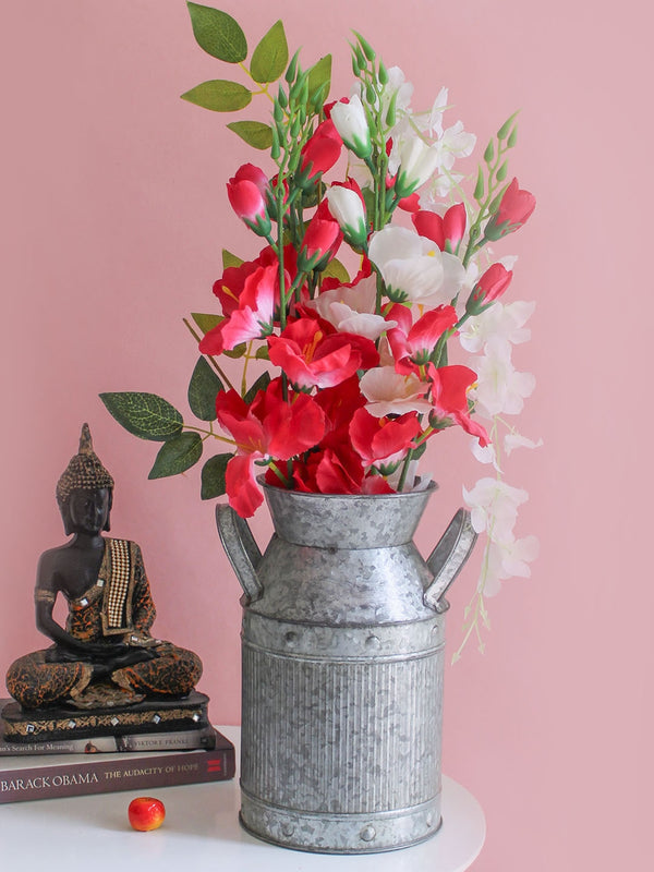 Silver-Toned Decorative Flower Vase Pot With Handles