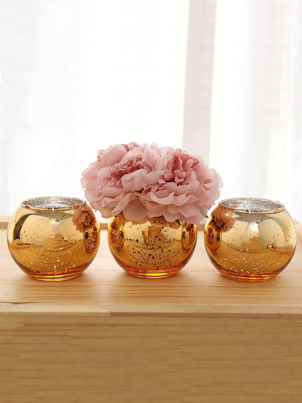 Set of 3 Gold Decorative Glass Vases